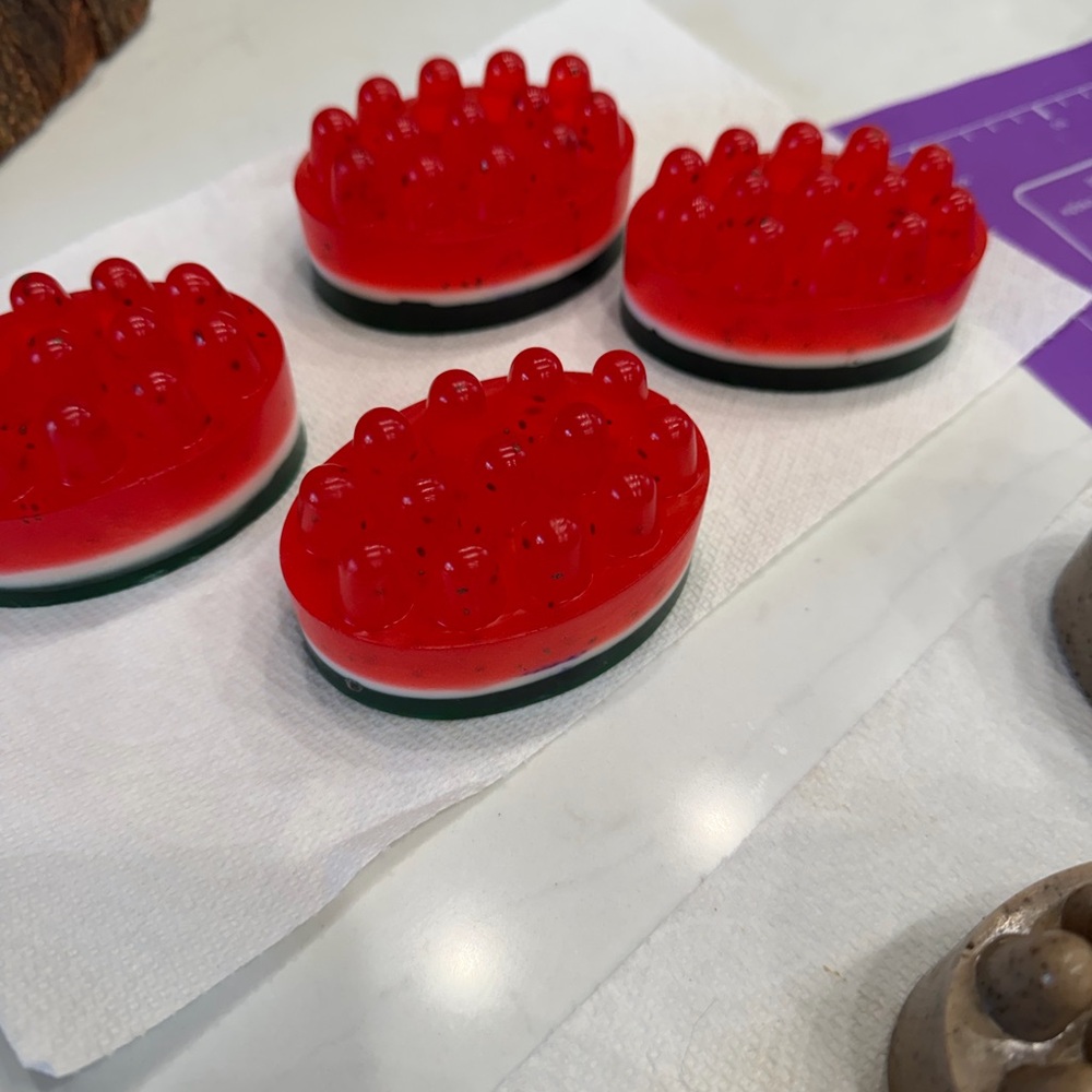 Red Oval Massage Soap Bars with Black and White Layering
